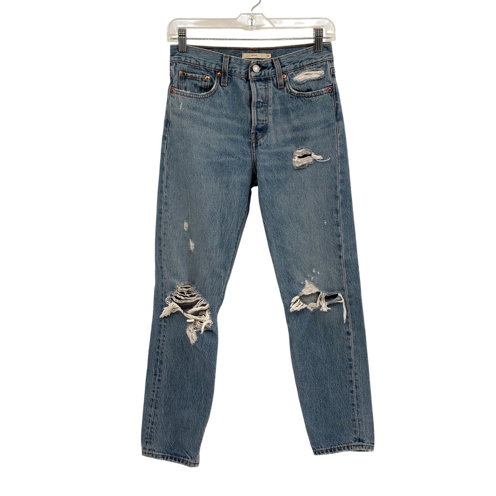 Levi's Jeans Wedgie Straight High Rise Women Size 26 Blue Distressed
